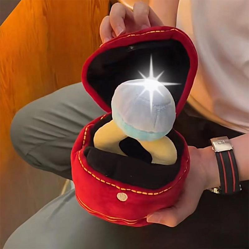 Diamond Ring and Box Case Plush Toy Creative Stuffed Pet Chew Toy for Dog Engagement Wedding Oversized Ring Funny Gifts Red Pink
