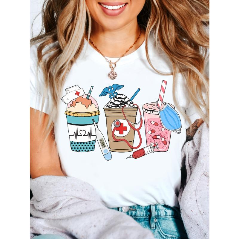 

European sizes Nurses Day Coffee Print T-Shirt, Gift for Doctors and Nurses, Healthcare Worker T-Shirt S белый