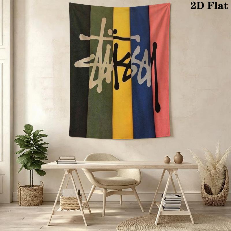 City List Text Tapestry, Black Background Street Brand Logo No.4 Wall Hanging Decor