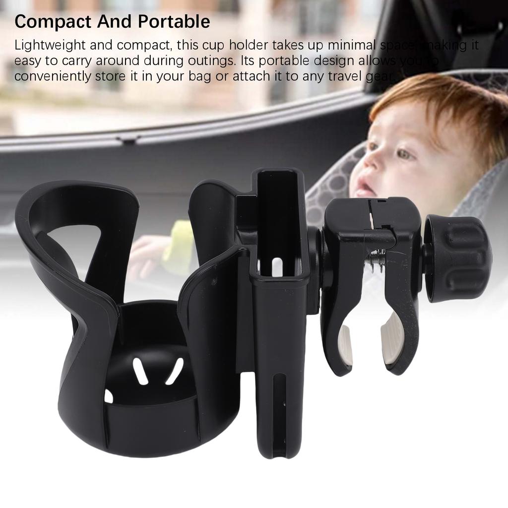 Stroller Cup Holder Multifunctional 360 Degree Rotation Design Stroller Cup Holder with Phone Holder Black