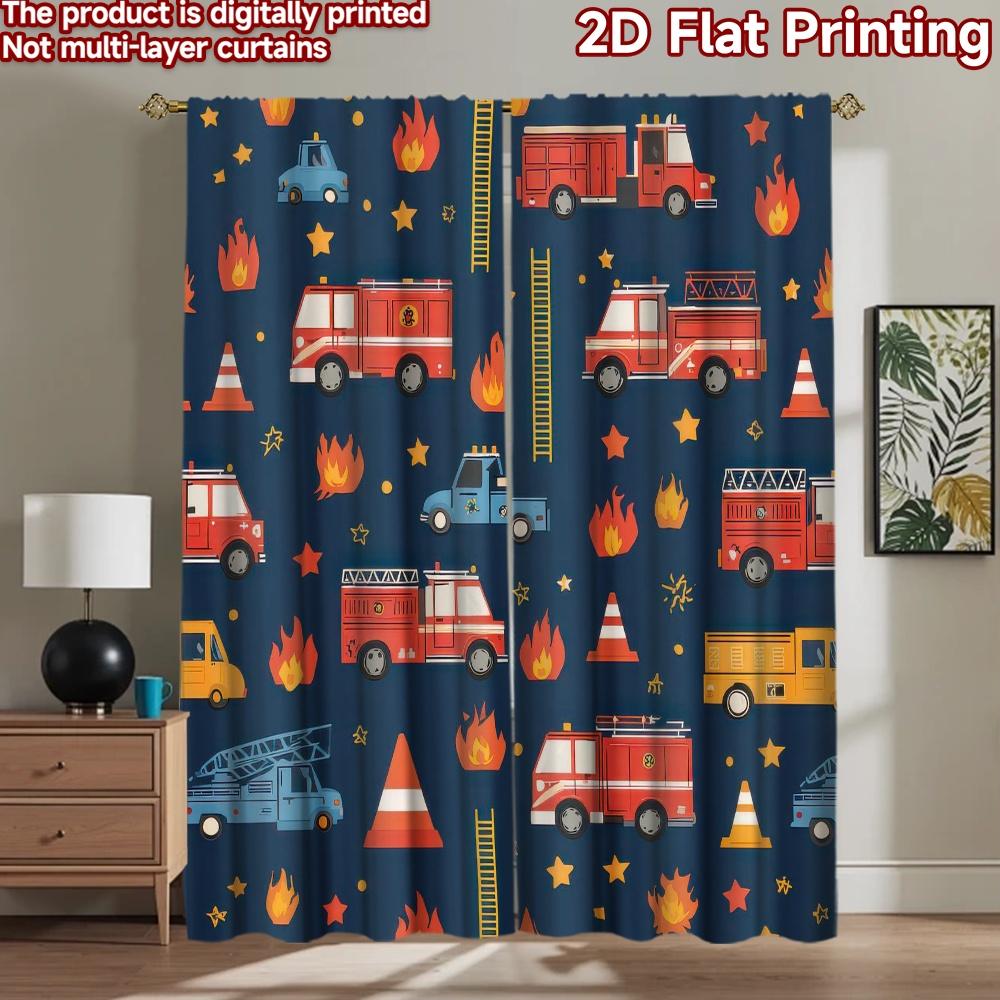 2D flat Photography Backdrop Popular Tapestry Fire Trucks and Flames 100% Polyester Birthday Party for Holiday home decor