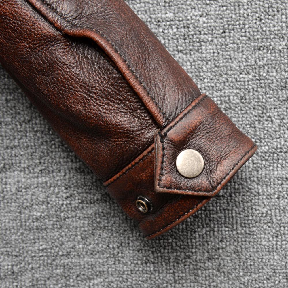 Vintage Red Brown Men Genuine Leather Jacket Real Cow Skin Coat Flight Suits Pilot Bomber Men's Jackets Spring Autumn