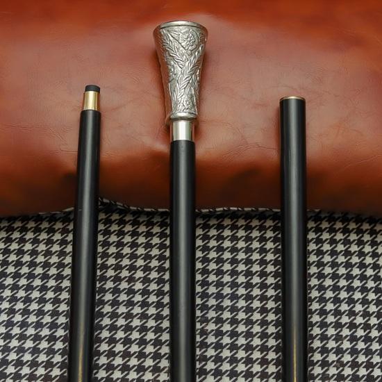 

93.98 Cm Elegant Silver Handle Walking Stick Black Wooden Cane with Floral Embossed Grip Gentleman’s Gift for Him, Her Collectors