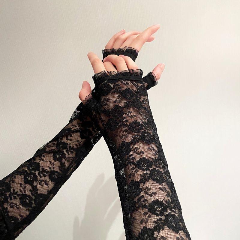 

French Black Silk Mesh Lace Sexy Black Lace Palace Style Retro Fancy Wedding Gloves Photo Props Finger-free black Lace