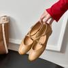 Leder-Einzelschuhe Cross Mary Jane Schuhe Damen Retro Leichte Mundschuhe Frühling Neuprodukt Temperament Niedrig geschnitten Flacher Absatz Damenschuhe