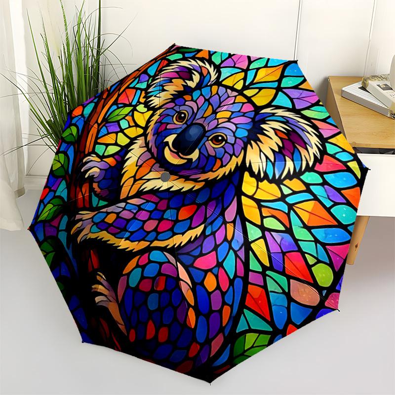 

1pc Koala Stained Glass Open/Close Folding Umbrella, All- Portable Umbrella for & Men, Stylish Accessory (Holiday Gift) 8-Rib yy251213172