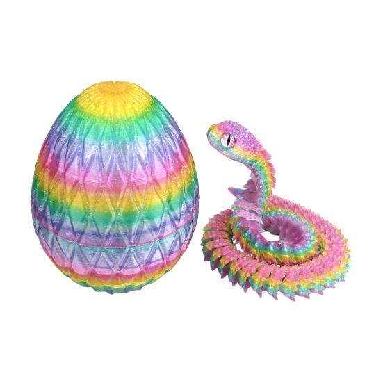 3D Printed Snake Egg Figurine Movable Joints Snake Figure Desk Fidget Toy Egg with Articulated Snake Inside Decoration Ornament