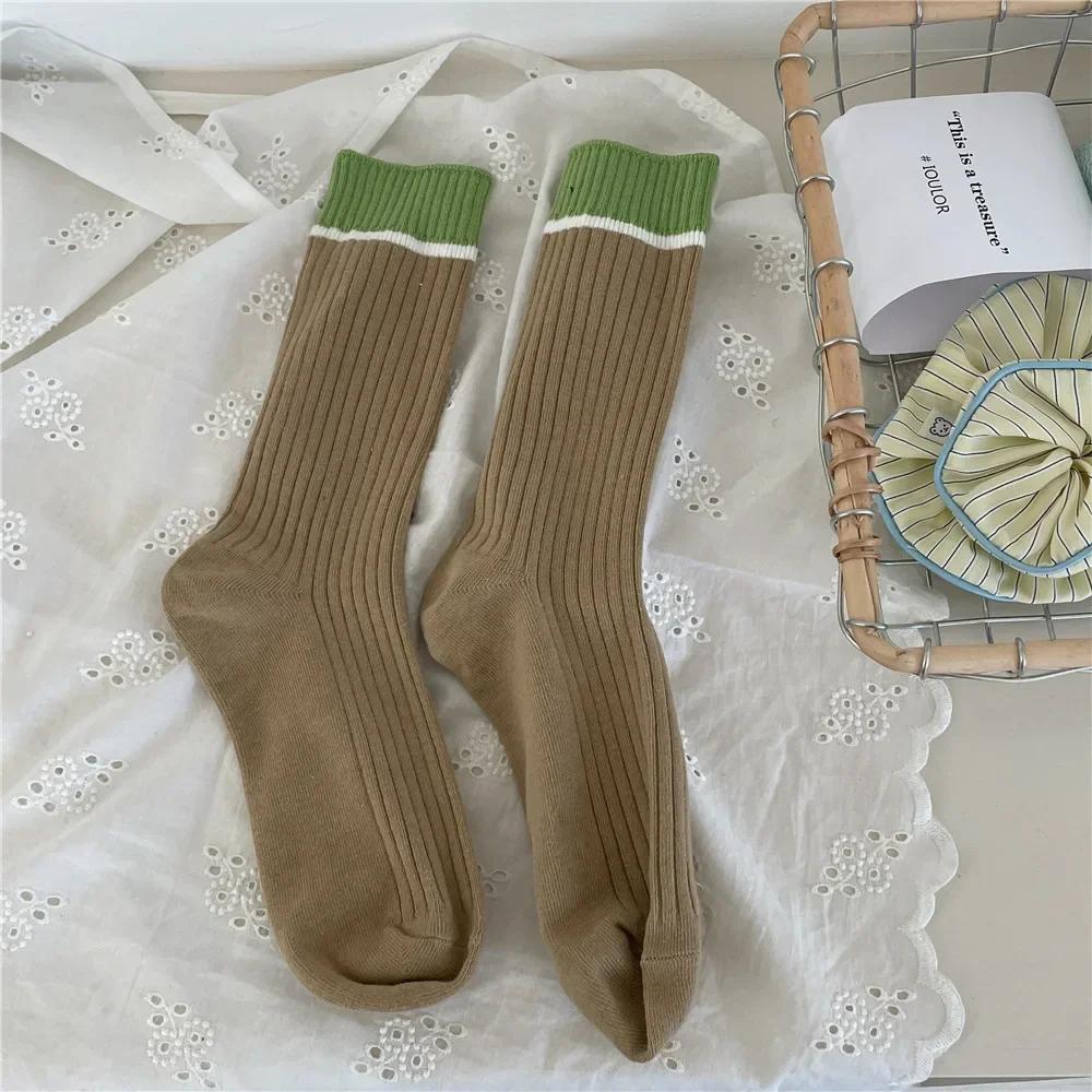 Knitting Cotton Women Socks Korean Fashion Color Matching Elastic Long Socks Casual Fashion Girls Harajuku Streetwear Crew Socks