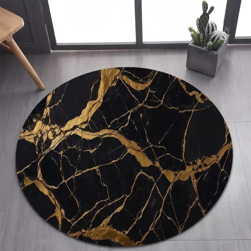 Luxurious Marble Colour White Gold Round Carpet Rug for Bedroom Living Room Decoration,pet Decor Floor Mat