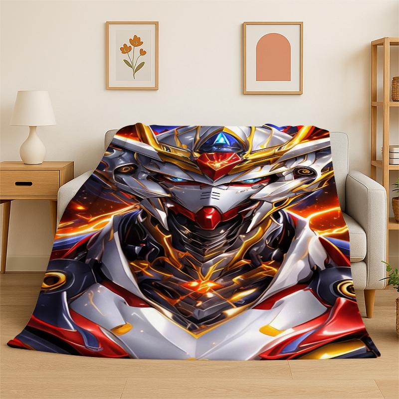 

Classic Gundam Cartoon Robot Flannel Blanket Soft Warm Throw Blanket for Bedroom Living Room Bed Travel Camping Picnic Kids 75x90cm