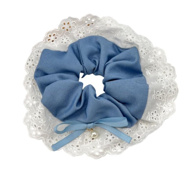 Large Denim Double layered Hair Scrunchies With Lace for Girls and Women Elastic  Hair Bands Nordic Style Hair Accessories