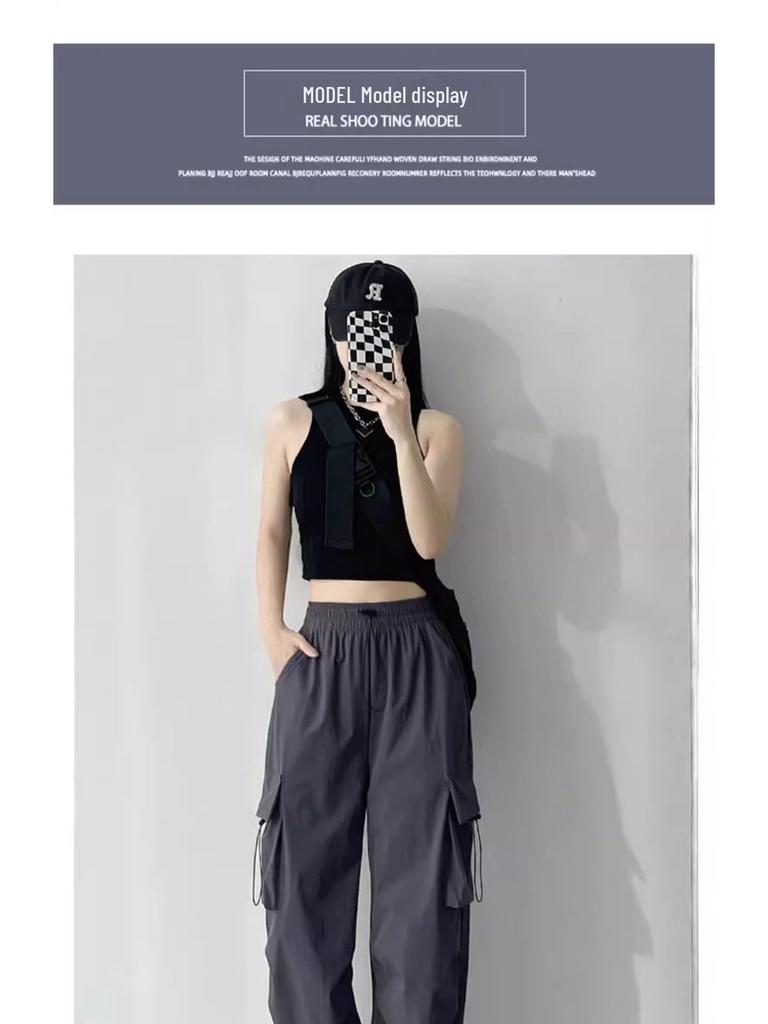 Women's French Windproof Wide-Leg Pants for Spring/Autumn: Casual, Loose, Petite Fit, Ideal for Mountaineering and Sports.