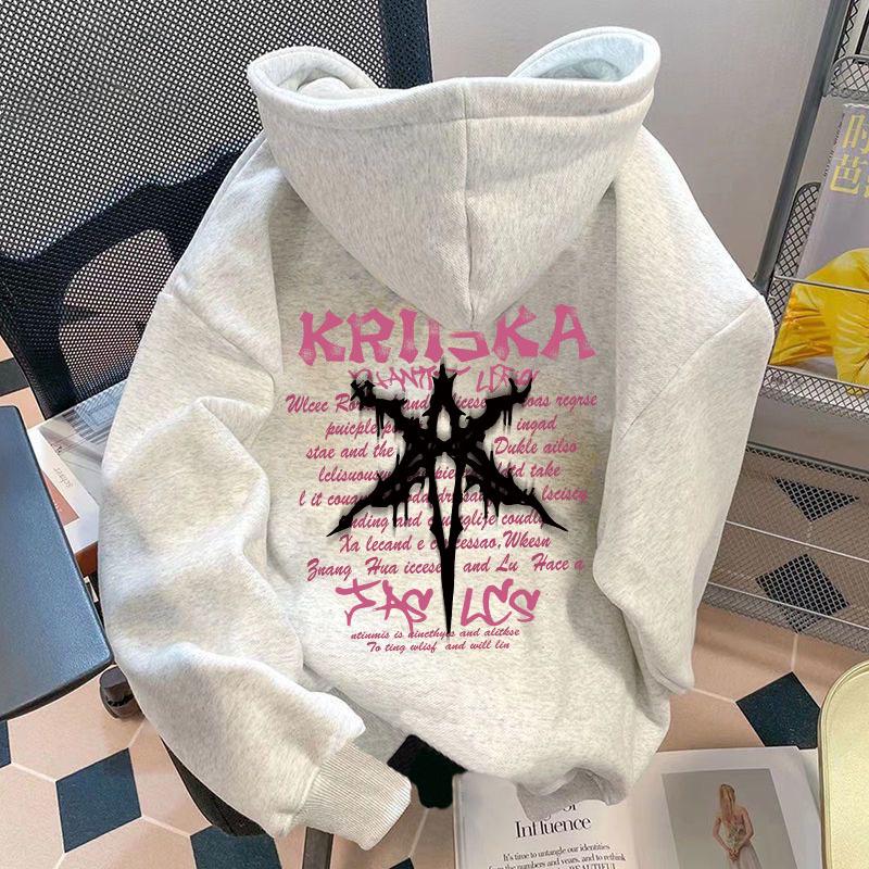 

Американский худи оверсайз 500 г - Осень/Зима Нишевый Дизайн Уличная Одежда, Свободный Крой, Принт, Длинный Рукав. M