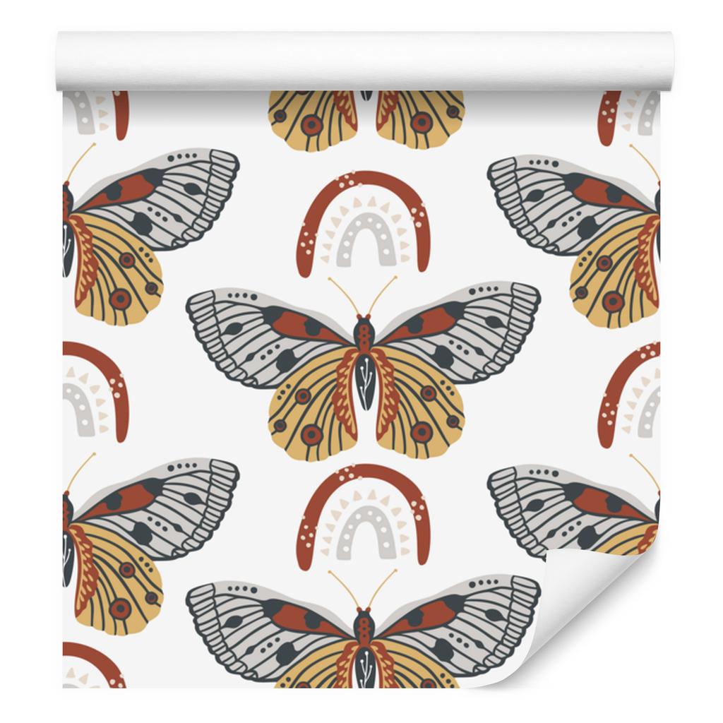 Rainbows and Butterflies Boho Wallpaper, White and Gray, for Living Room and Bedroom, 50x1000