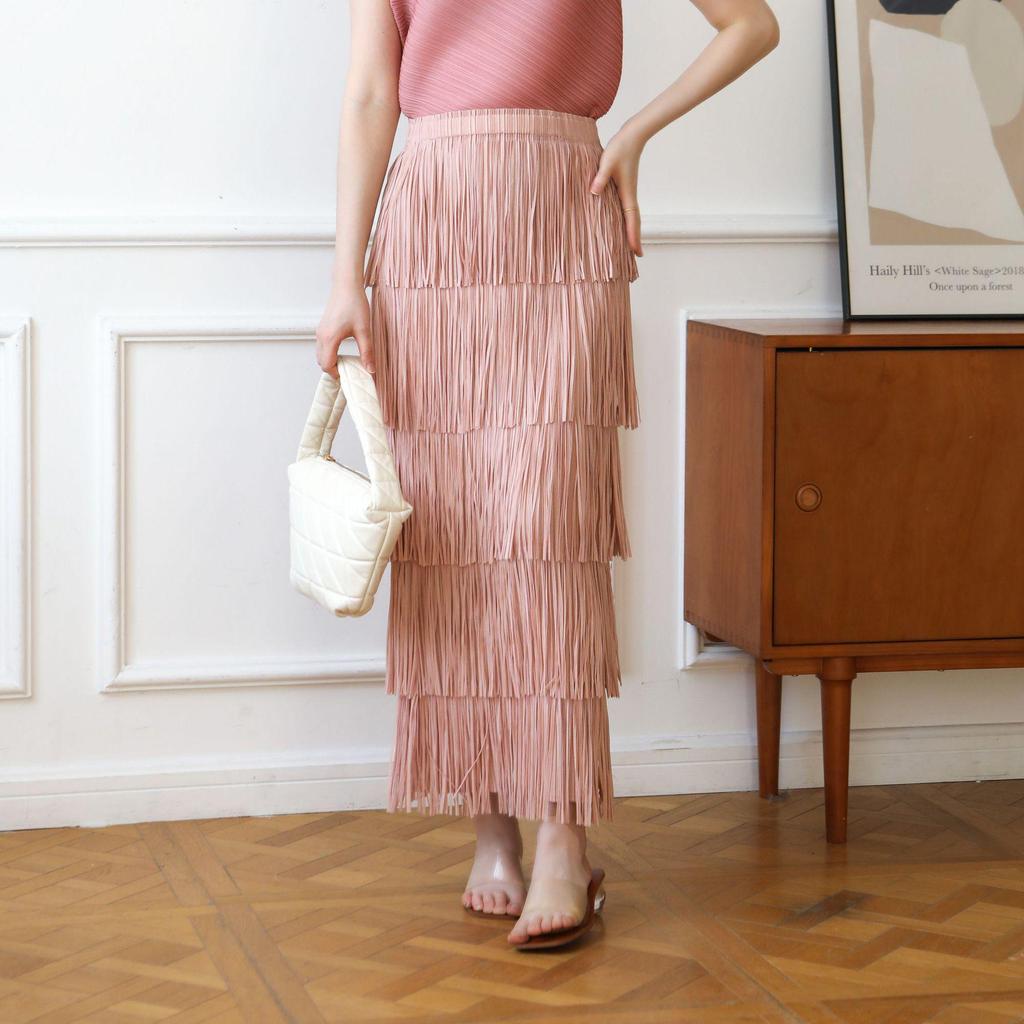 Miyake-Style High-End Pleated Tassel Skirt: Versatile Summer Street Style