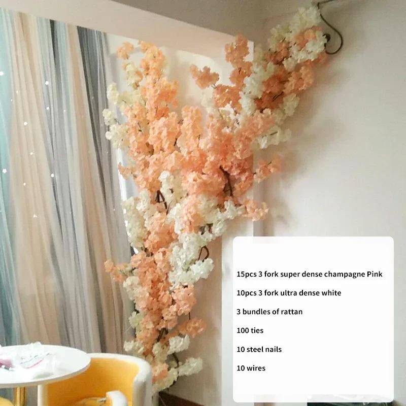 Artificial Cherry Tree Rattan Flower, Silk Wedding Background, Wall Decoration Flower, Home Decoration