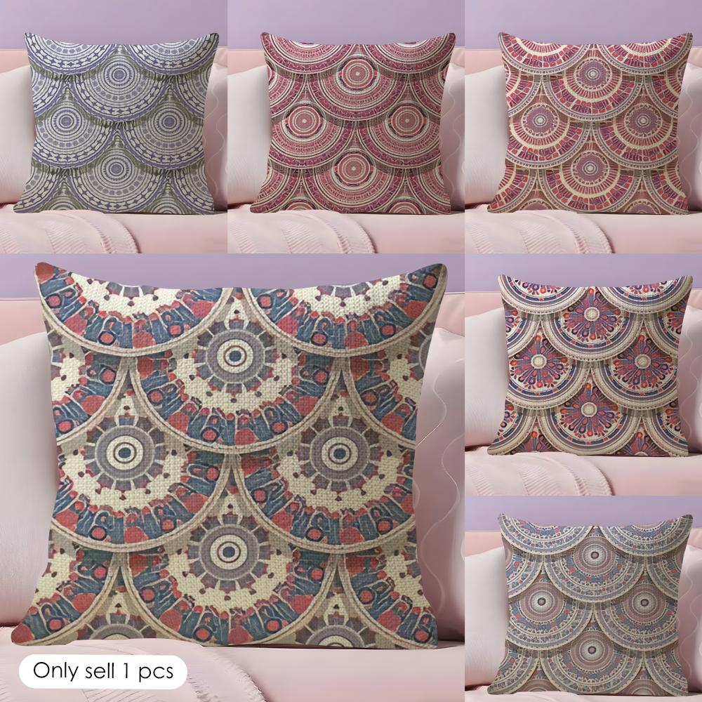 Fish Scale Pattern Cushion Cover Natural Linen Organic Fabric DoubleSided Printing Couch Pillow Covers Home Decor