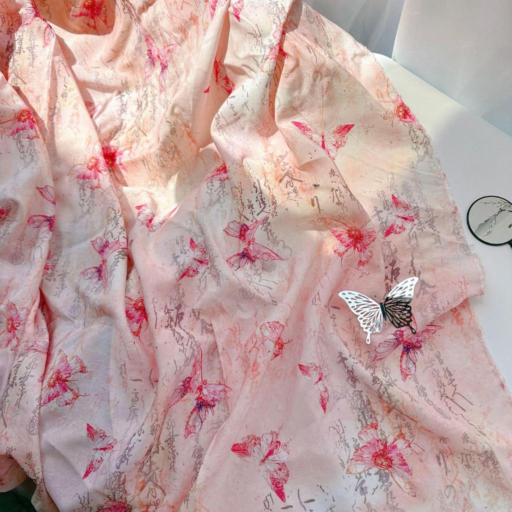 Tencel Ramie Butterfly Print Fabric: Chinese Style Cheongsam Dress & Hanfu Apparel.