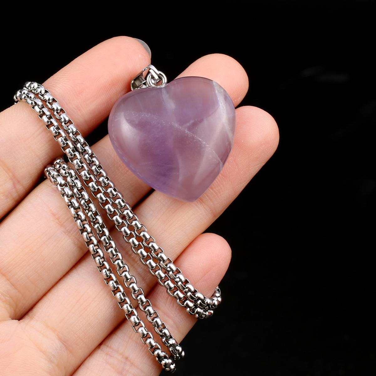 

1 шт. Лот із натурального каменю, кулон, намисто у формі серця, кристал, аметист, агат, опал, ланцюжки з нержавіючої сталі, намиста для жінок, ювелірні вироби 30x30x10 мм 1Pcs/Light Amethyst
