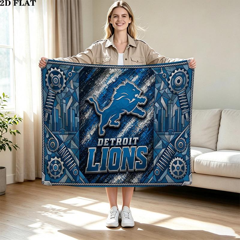 Detroit Lions Logo Print Flannel Blanket High Quality Warm Comfortable Cover for All Seasons Perfect for Gifts Home Decor