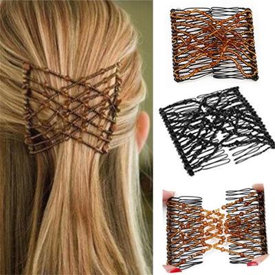 Accessoires Femme Double Pince Créateur de Chignon Peigne à Perles DIY Épingles à Cheveux Métalliques Peignes à Chignon Bandeau