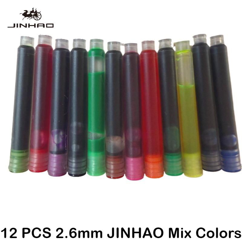 JINHAO 50/12 ШТ. 12 Цветов 2,6 мм/3,4 мм Картриджи с чернилами для перьевых ручек Для Majohn Hongdian Офисные Школьные Чернильные Принадлежности Канцелярские Товары