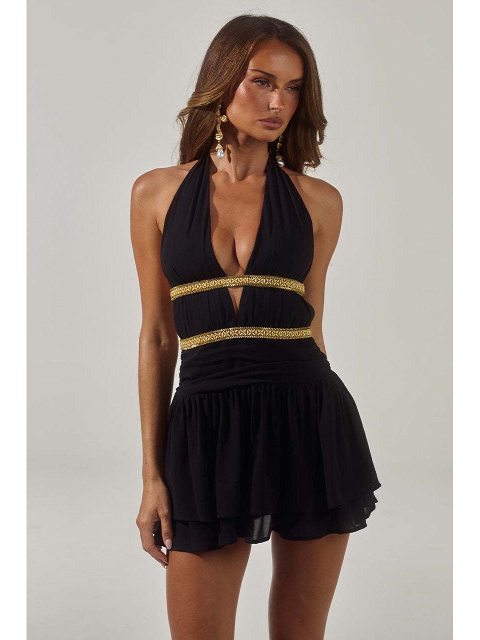 2026 Модное европейское и американское этническое сексуальное облегающее платье на тонких бретельках с открытой спиной Large