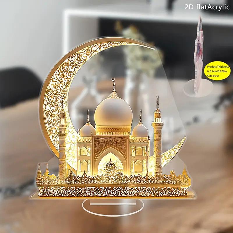 Dwuwymiarowa Akrylowa Ozdoba Zamku Półksiężyca Dekoracja Festiwalu Ramadan Eid Al-Fitr Mubarak Islamski Znak Stołowy Dekoracja Imprez Domowych