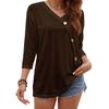 Women's Fashion Casual Three-quarter Sleeve Solid Color Button Round Neck Top