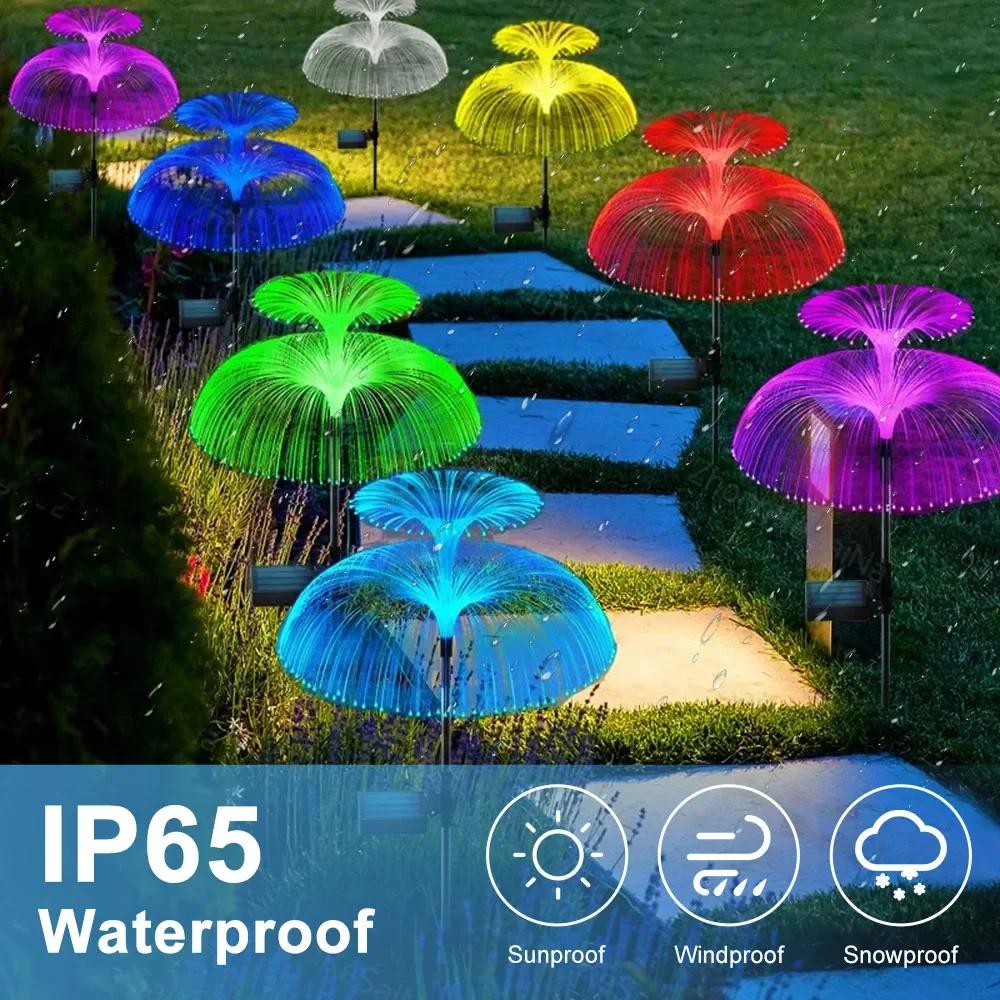 Double Jellyfish Solar Light 7 Gradient Colors Solar Garden Light LED Fiber Optic Lamp Outdoor Waterproof Decoration Ground Lamp