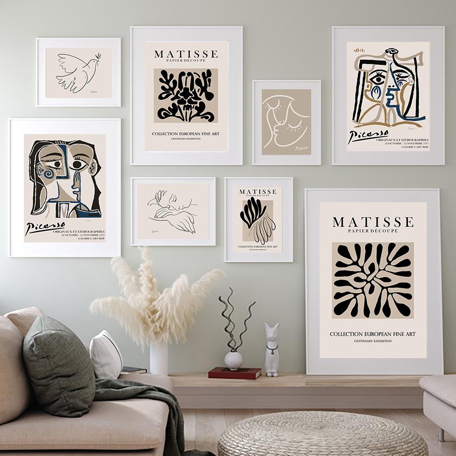 Abstrakt Matisse Picasso Ansikt Due Blad Nordiske Plakater og Maleri Trykk Veggkunst Lerret Veggbilder for Stuedekor