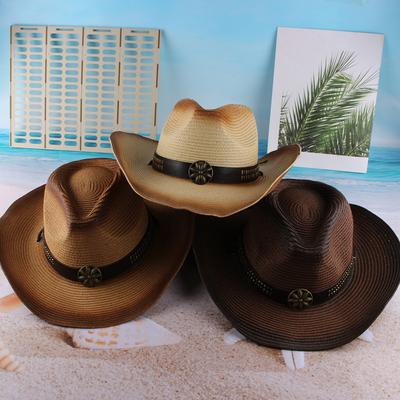 Women's Elegant Lightweight Cowboy Straw Hat Rolled Wide Brim New Style Summer Outdoor Fashion European American Western Sun Hat