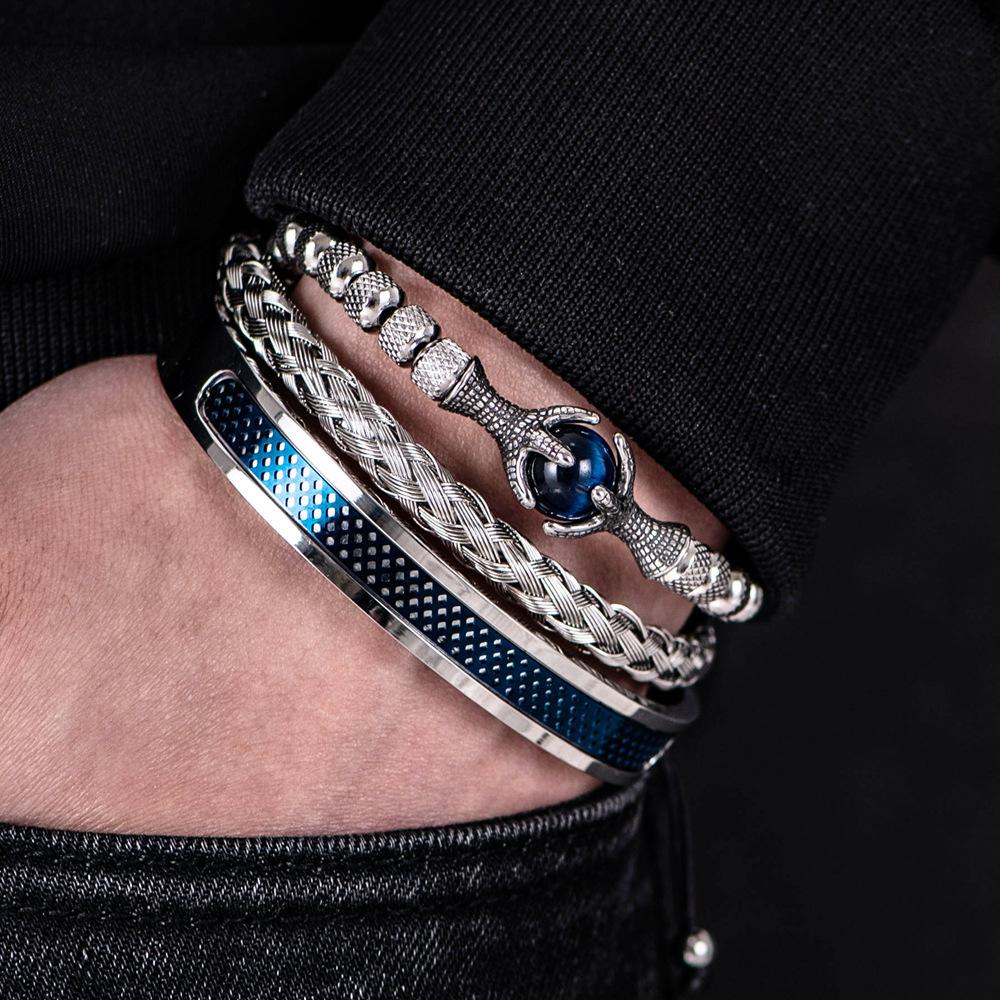 

2026 Popular Jewelry Dragon Claw Eagle Claw Blue Tiger Eye Bracelet Set, Twist Bracelet 20CM