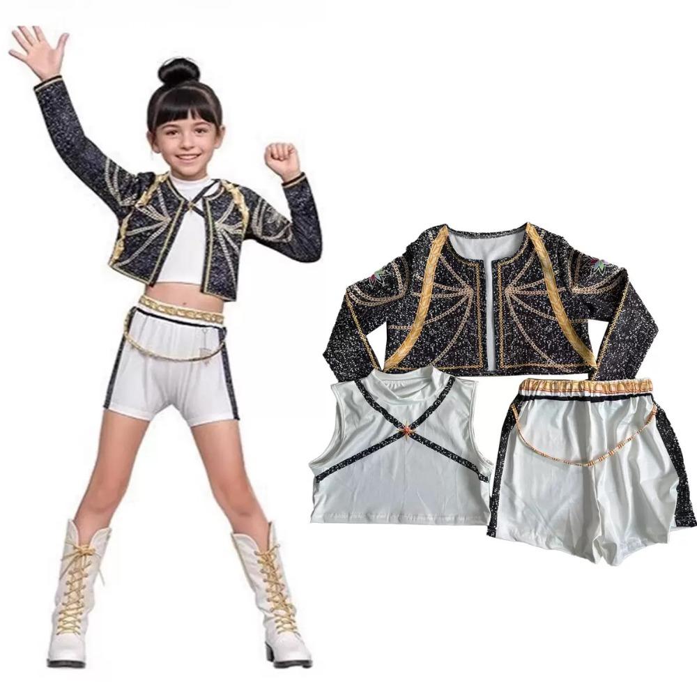 3-teiliges Kpop-Kostüm Rumi Sängerin Tanzkleid 3D-Druck Mädchen Halloween Weihnachts-Kostüme Cosplay Ausgefallene Bühnenauftritts-Outfits