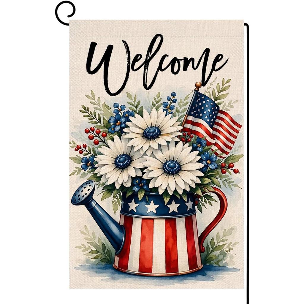 4th of July Floral Garden Flag 12x18 Vertical Double Sided Daisy Flowers Welcome Memorial Day Independence Day Holiday Outside Decorations Yard Flag
