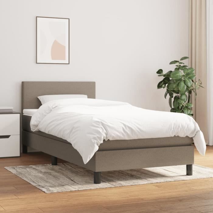 3139861 vidaXL Lit à sommier tapissier avec matelas Taupe 90x190 cm Tissu