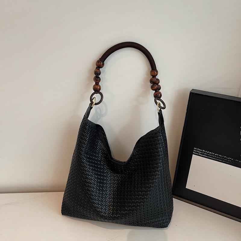 

Сумка тканая высокого уровня внешнего вида, ретро сумка-тоут, большая вместимость, одноплечевая сумка для поездок на работу чёрный