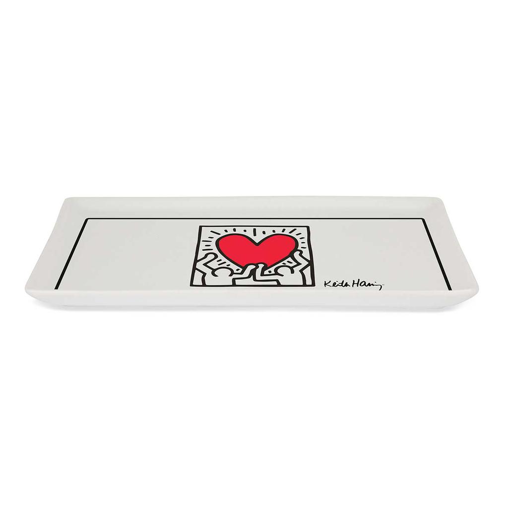 Keith Haring [R6889] - Porcelain Tray 'Keith Haring' White Red (dancers- Heart) - 19x9cm