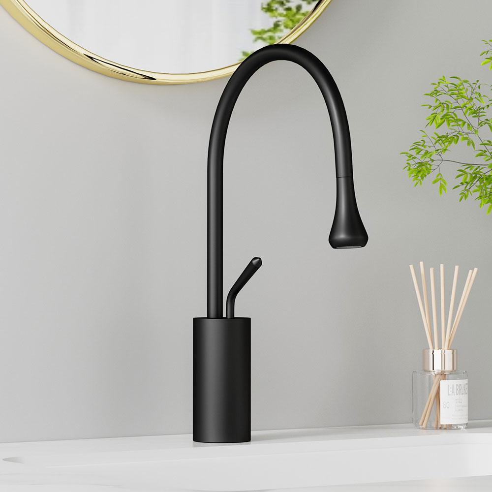Modern Black  Bathroom Faucet with Crane Deck Mounted Hot And Cold Water Mixer Tap Sink Basin Crane Faucet for Bathroom