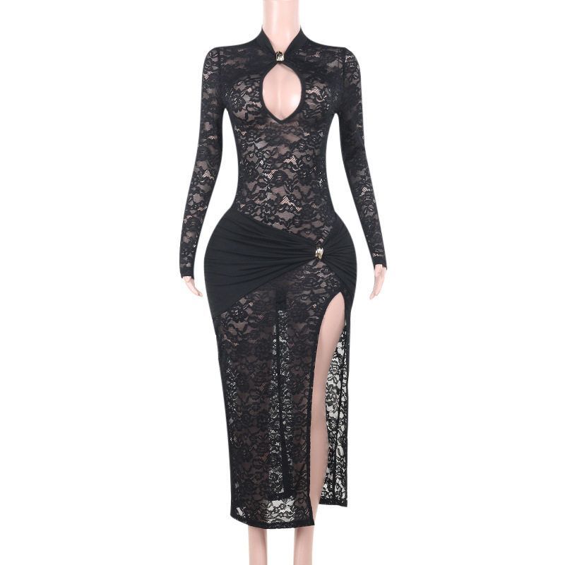 

Jy24578 Fall 2024 New Arrival Fashion Long Skirt Fashion Wind Elegant Sexy Sexy Lace Split Dress Black L