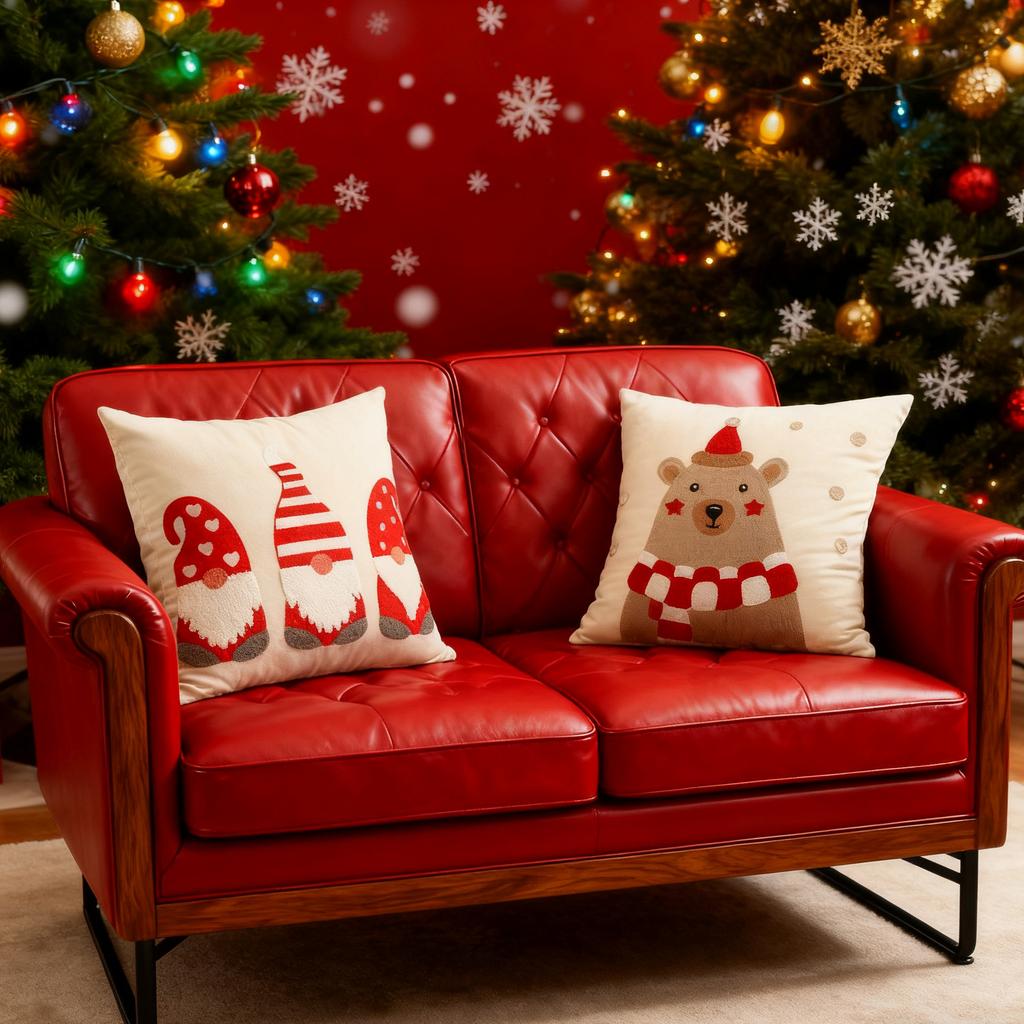Christmas Decorative Throw Pillow Cover Velvet Material Santa Claus Cartoon Pattern Embroidered Cushion Cover Holiday Home Sofa Decor 45x45 cm