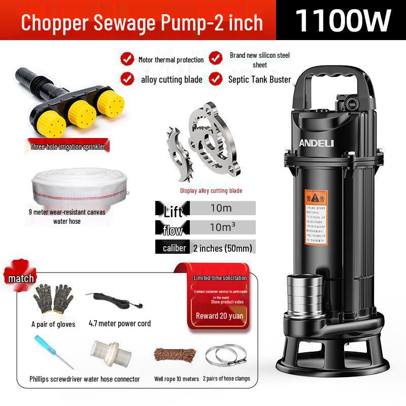 220V Kupfer Klärgruben-Schneidpumpe für Toiletten, Abwasser, Schlamm und Wasser - Ideal für den Hausgebrauch und die Landwirtschaft