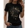 Mode Damen Retro Kreatives Muster Rosen Print T-Shirt Lustig Lässig Rundhalsausschnitt Kurze Ärmel T-Shirt Sommer Damen T-Shirt