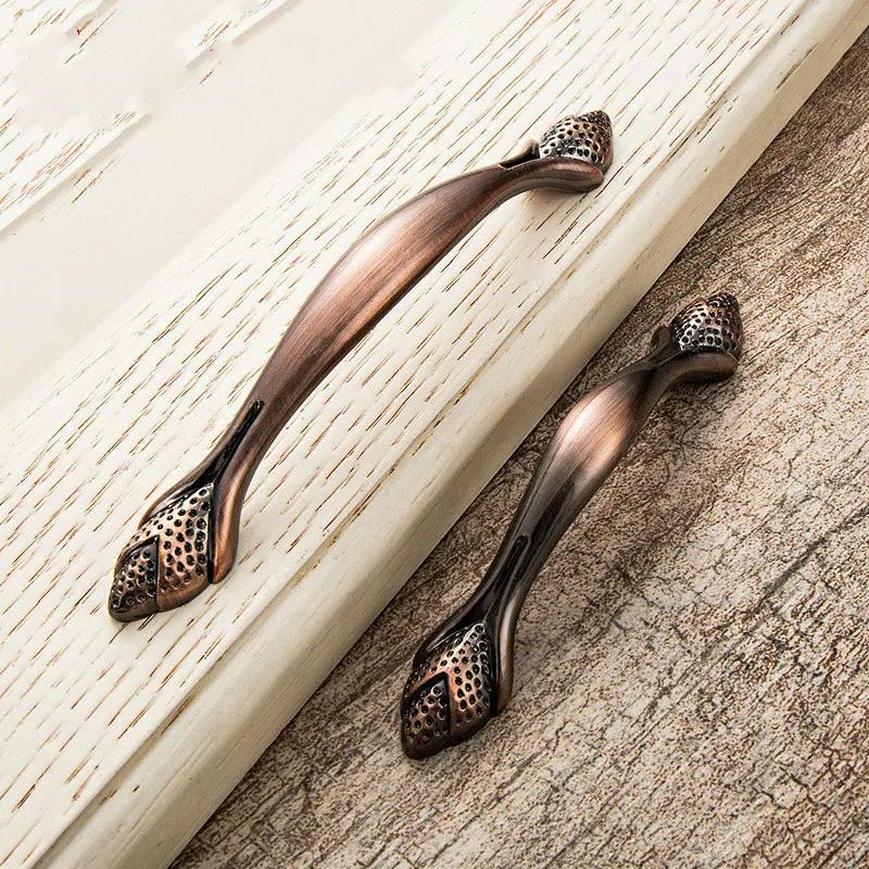 Red Bronze Handle Kitchen Door Knob Cabinet Drawer Closet Antique Shabby Chic Handles Dresser Knobs Furniture pulls