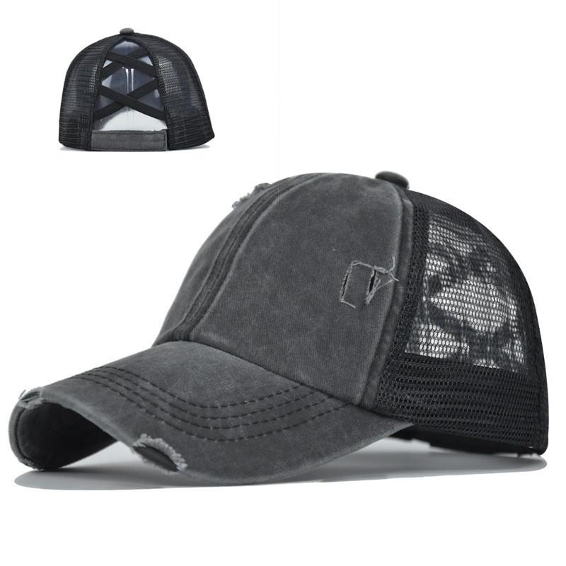 Baseball Cap Womens Cotton Mesh With Crossed Ponytail Openings For Summer Casual Wear