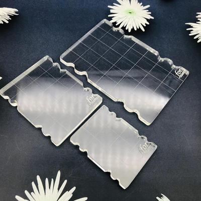 3x Acrylic Stamp Blocks with Grid Lines Square Transfer Plates Clear Lightweight Tools