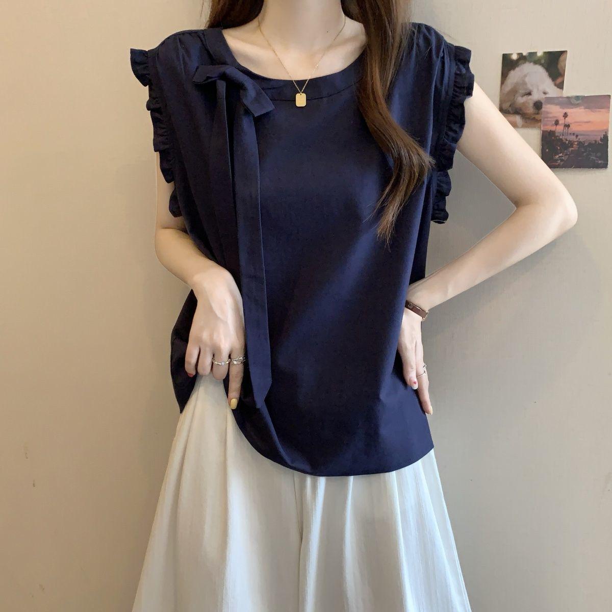 

Женский летний жилет большого размера с 3D бантом, без рукавов – Стройнящий и скрывающий недостатки 4XL темно-синий