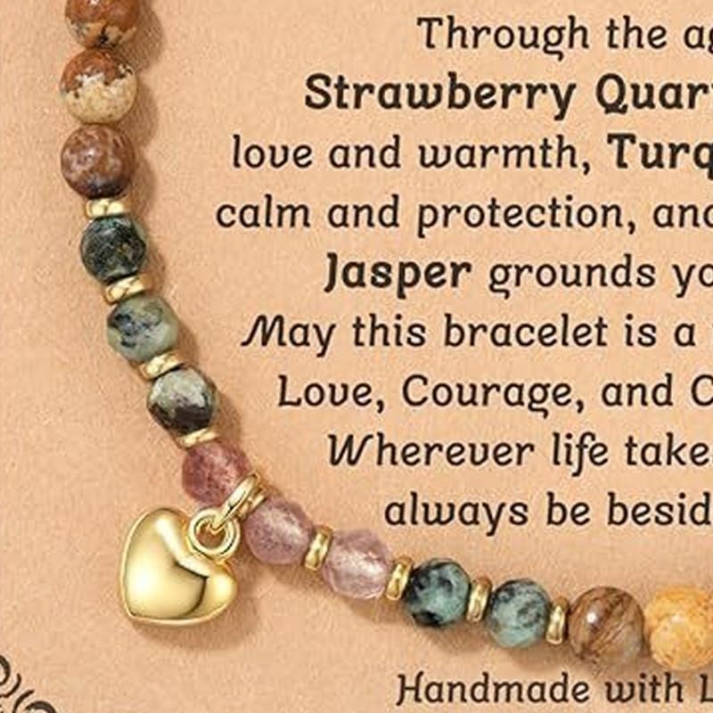 Elegant Heart Charm Bracelet Natural Stone Stone Handchain Adjustable Wristchain Daily Wear Jewelry for Trendy Women