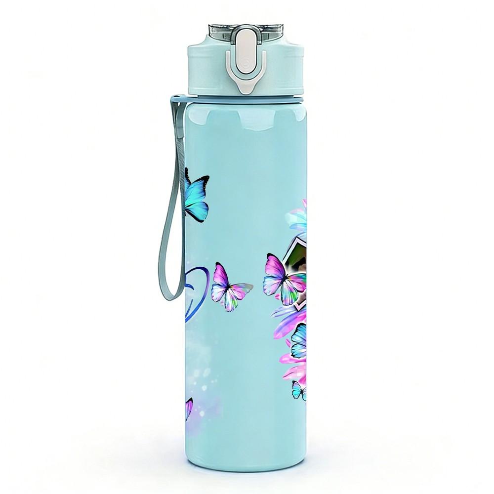 1PC Faith Cross Color Art Quote Print 750ml Color Plastic Sports Water Bottle Leakproof Flip Straw Lid Suitable for Sports Office Home Use