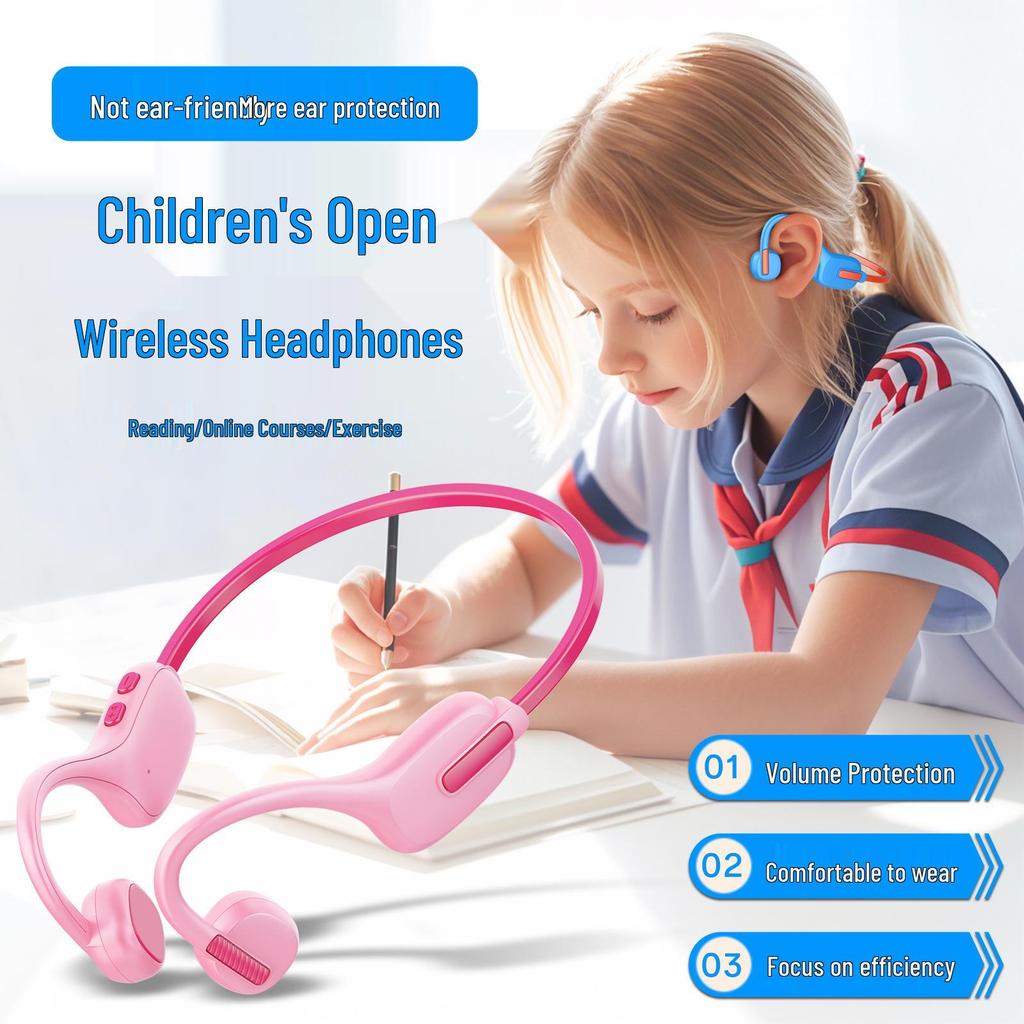 Wireless Bluetooth Bone Conduction Kids' Headphones - Ear Protection, Non-In-Ear, for Students, Online Classes, Sports, Running, Hanging Type